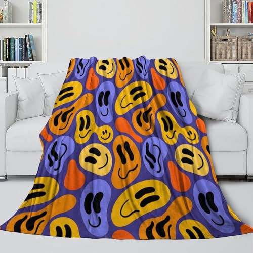 AYZOFCNDK Cartoon-Smiley-Muster Flanell Decke Kinder Jungen Denk-Wurf-Decke 3D Sherpa Decke Für Teens Erwachsene Plüsch Bettdecke Für Bett Couch Geschenkidee Für Zuhause 40x50inch(100x130cm)