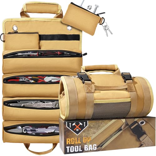 QcoQce Heavy Duty Oxford Tool Roll, Waterproof Durable Tool Bag with 6 Pockets - image 1
