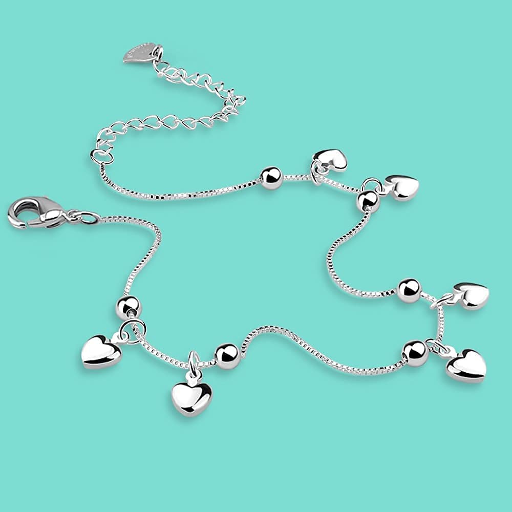 Fußkettchen Fuß, Neues 925 Sterling Silber Damen Fußkettchen Einfacher herzförmiger Anhänger Knöchelarmband Silberkette Sommer Beliebte Strandschmuck Geschenke