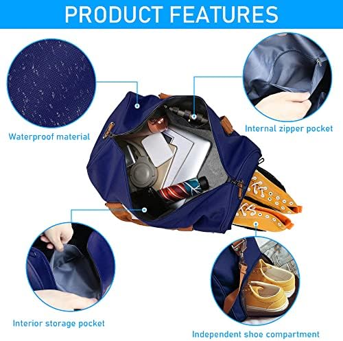 Durable Sports Tote Gym Bag with Shoe Pocket, Water Resistant Overnight Travel Tote Bag, Travel Duffel Bag With Three Ways to Carry (Navy Blue) 3 Durable Sports Tote Gym Bag with Shoe Pocket, Water Resistant Overnight Travel Tote Bag, Travel Duffel Bag With Three Ways to Carry (Navy Blue)