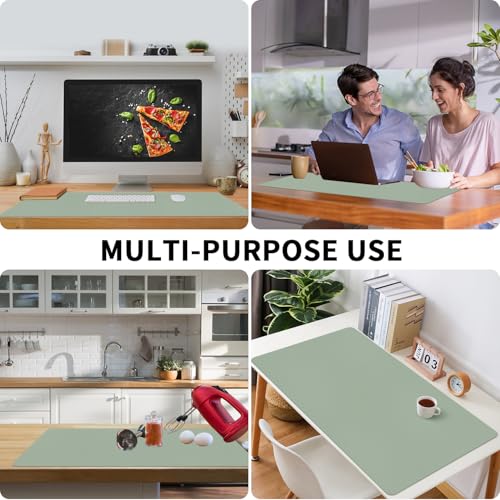 Image of Bloss Leather Desk Mat, Large Mouse Pad, Non-Slip Desk Protector Mat, Leather Desk Blotter, Waterproof Desk Pad for Office Home Decor /Grey Green(31.5x15.7 Inches)