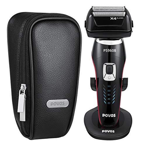 Povos Electric Foil Shaver 4 Blade Wet and Dry Men's Cordless with Flexible Pivoting Head and Travel Bag (PS9608)