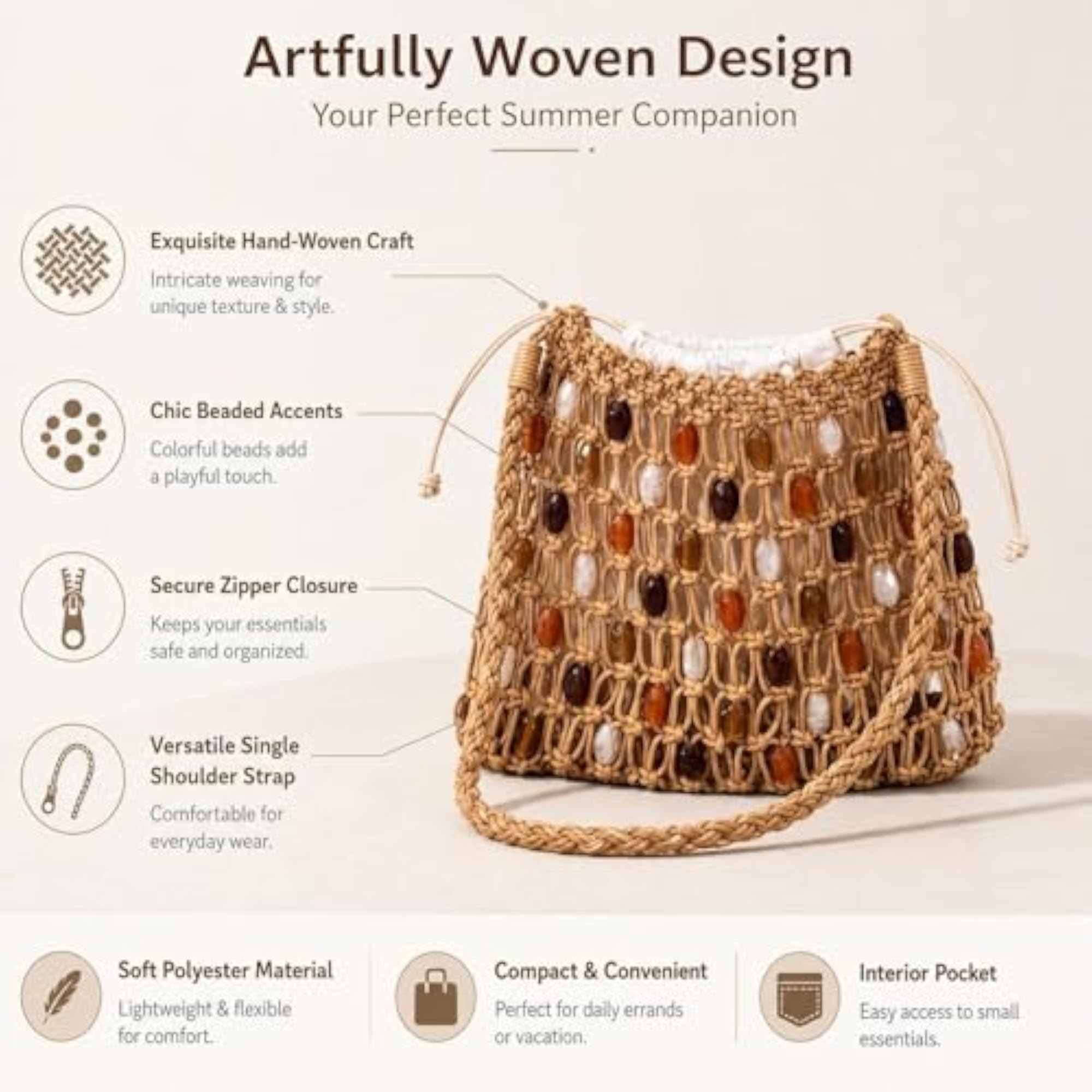 Beach Tote Bag for Women, Travel Essentials Shopping Tote