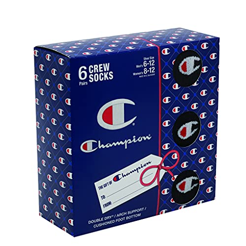Champion Men's Crew Sock 6 Pack with Gift Box