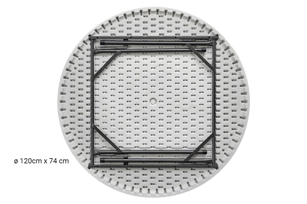 Cofan Mesa Plegable Redonda de Camping | Color: Blanco | Peso máximo: 150 kg | Adecuado para 8 Personas | Medidas: Ø 120 x 74 cm