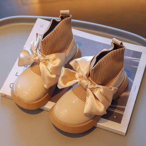 Girls Booties Fashion Leather Boots Shoes Waterproof Leather Short Boots Non Slip Breathable Princess Shoes (Beige, 4.5-5 Years)3