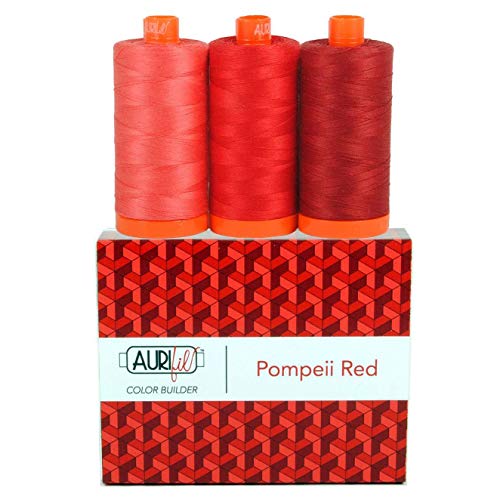 Aurifil AC50CP3-002 Red 3pc CB Pompeii 3 Stück, Baumwolle, Verschiedene Rot, Medium, 1300 Meter Cover