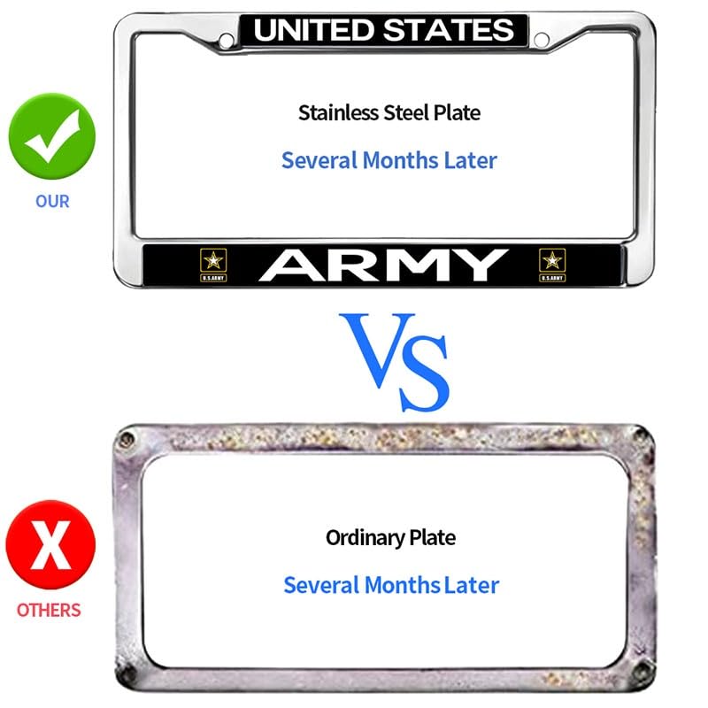 Image of US Army License Plate Frame, Stainless Steel Metal Auto Tag Cover Holder | Show support for military personnel with this durable metal Army license plate frame, weather-resistant built to last.