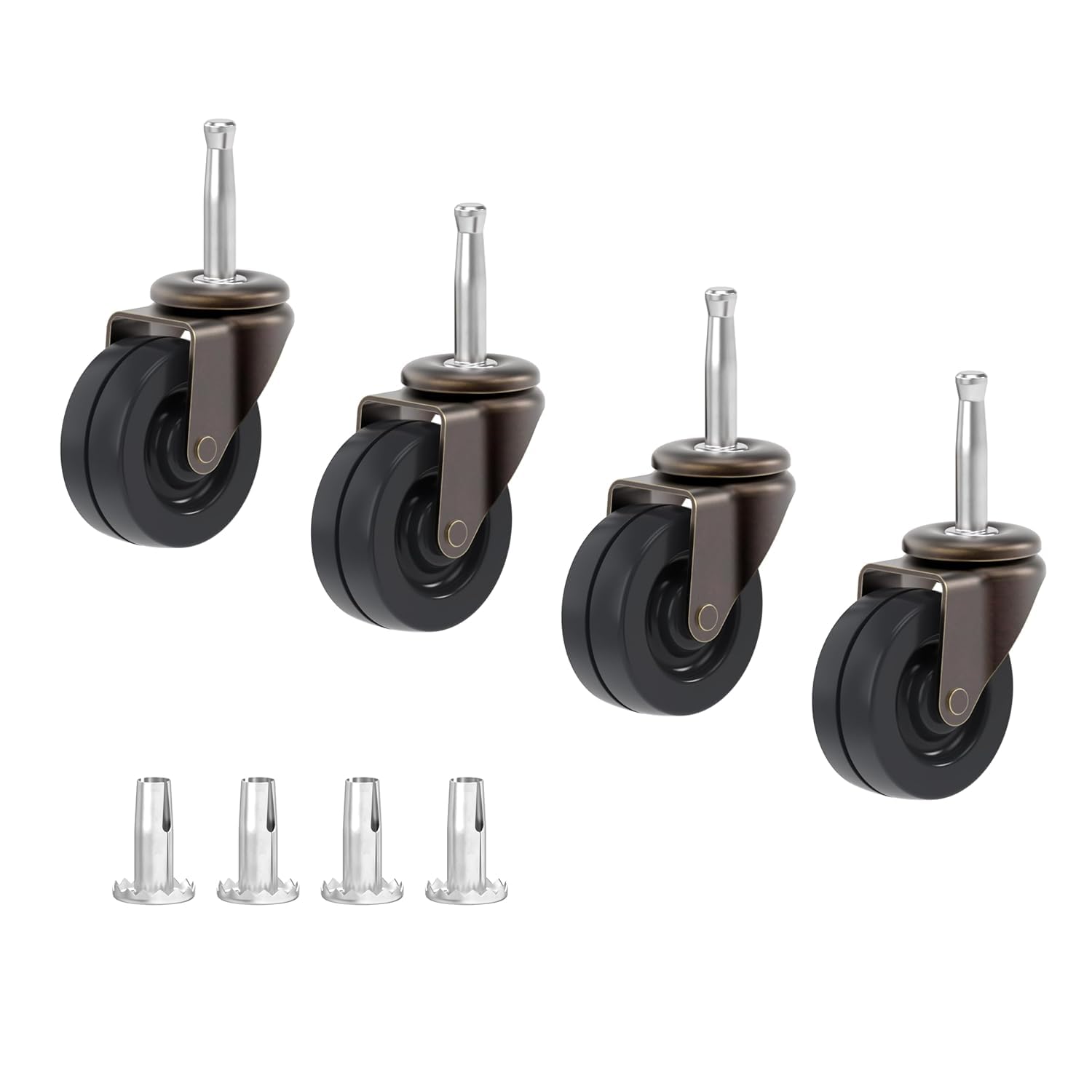 Antique Brass Caster with Rubber Wheel - 2" Wheel Diameter - Stem Caster Wheels for Table, Sofa, Chest, Dresser, Cabinet, Cart, Chair - Vintage Furniture Rollers - UA-323-CWR (1)