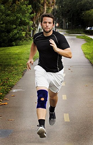 Image of OBLIQ Hinged Knee Support Brace for Lateral Support With Dual Stabilizers Open Patella (Blue, Small (14.8-17.2 Inches))