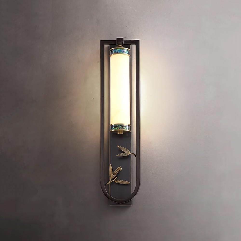 JYBNBBE Brass Strip Wall Sconce LED Lights with Marble Shade Chinese Style Bedroom Bedside Lamps,Chandelier