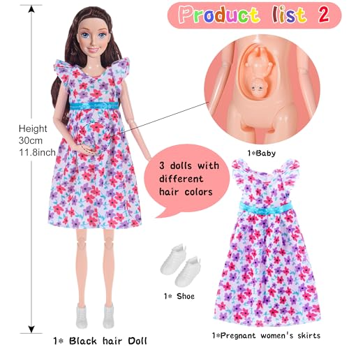 dollbie 3-Pack 11.5 inch muñecas embarazadas con vestidos miniatura 3