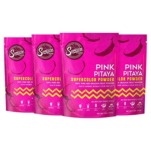 Suncore Foods â€“ Premium Pink Pitaya Supercolor Powder, 5oz each, 20oz total (4 Pack) â€“ Natural Red Dragon Fruit Food Coloring Powder, Plant Based, Vegan, Gluten Free, Non-GMO