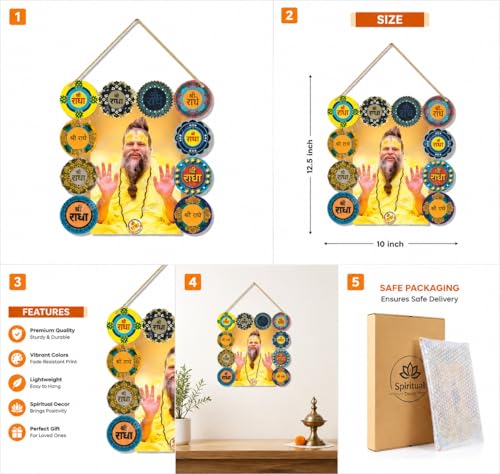 Image of Dakshestry Artworks Radha Naam Wall Hanging for Home Decor | Premanand Ji Spiritual MDF Wooden Hanging Plaque with Shri Radha Mantra Discs | Temple Decor for Living Room, Office & Gift Item (10 x 12.5 Inch)