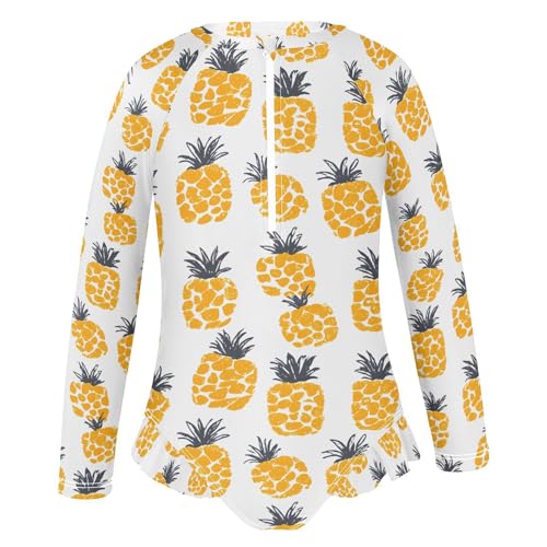 ALAZA Yellow Pineapple White Girls One Piece Swimsuit Long Sleeve Rash Guard Swimsuits UV 50+ Swimwear Zipper2