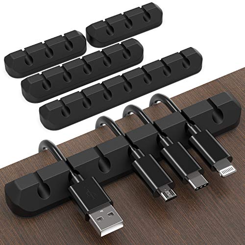 Jirvyuk - Juego de 4 clips de cable de silicona adhesivo para cables, organizador de gestión de cables para cables de alimentación, cables de carga en la oficina y el hogar