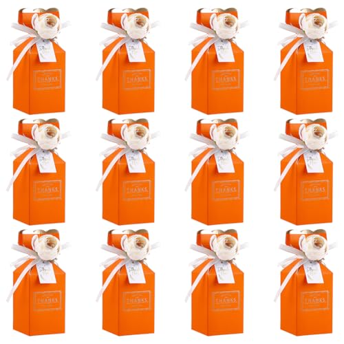 Boîtes décoratives pour fêtes et mariages avec contenants dragées fleur 3D orange