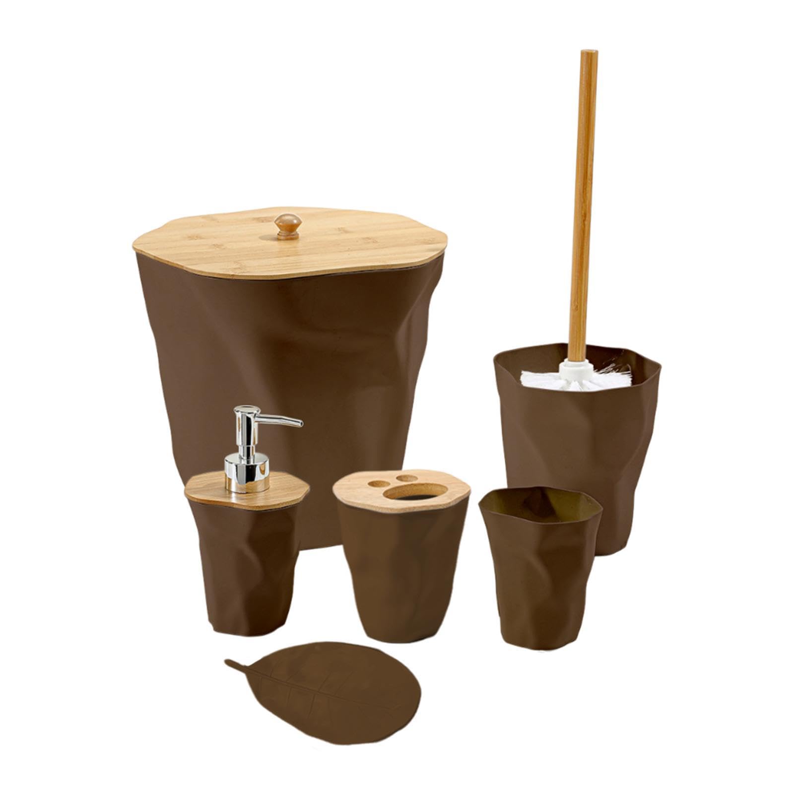 6 Piezas Soporte de Cepillo de Dientes Juego de Accesorios de Baño Dispensador de Loción Vaso Organizador Material PP Adecuado para Baño Modernos, café, Individual