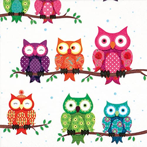 Anniversary House Tiflair Colourful Owls Lunch Napkins 3 ply, 33 cm