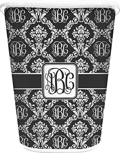RNK Shops Personalized Monogrammed Damask Waste Basket - Single Sided (White)