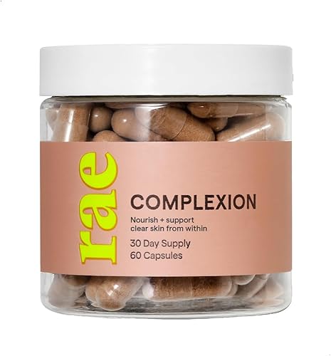 Rae Cápsulas de tez Wellness Suplemento natural para la piel brillante con vitamina C, vitamina A, corteza de sauce blanco, zinc y más Vegano, sin