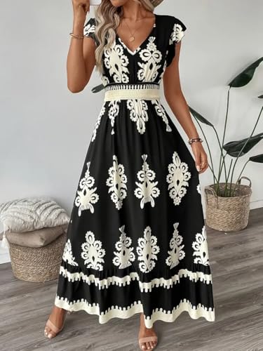 Women’s Floral V-Neck Short Sleeve A-Line Dress for Casual Everyday Wear2