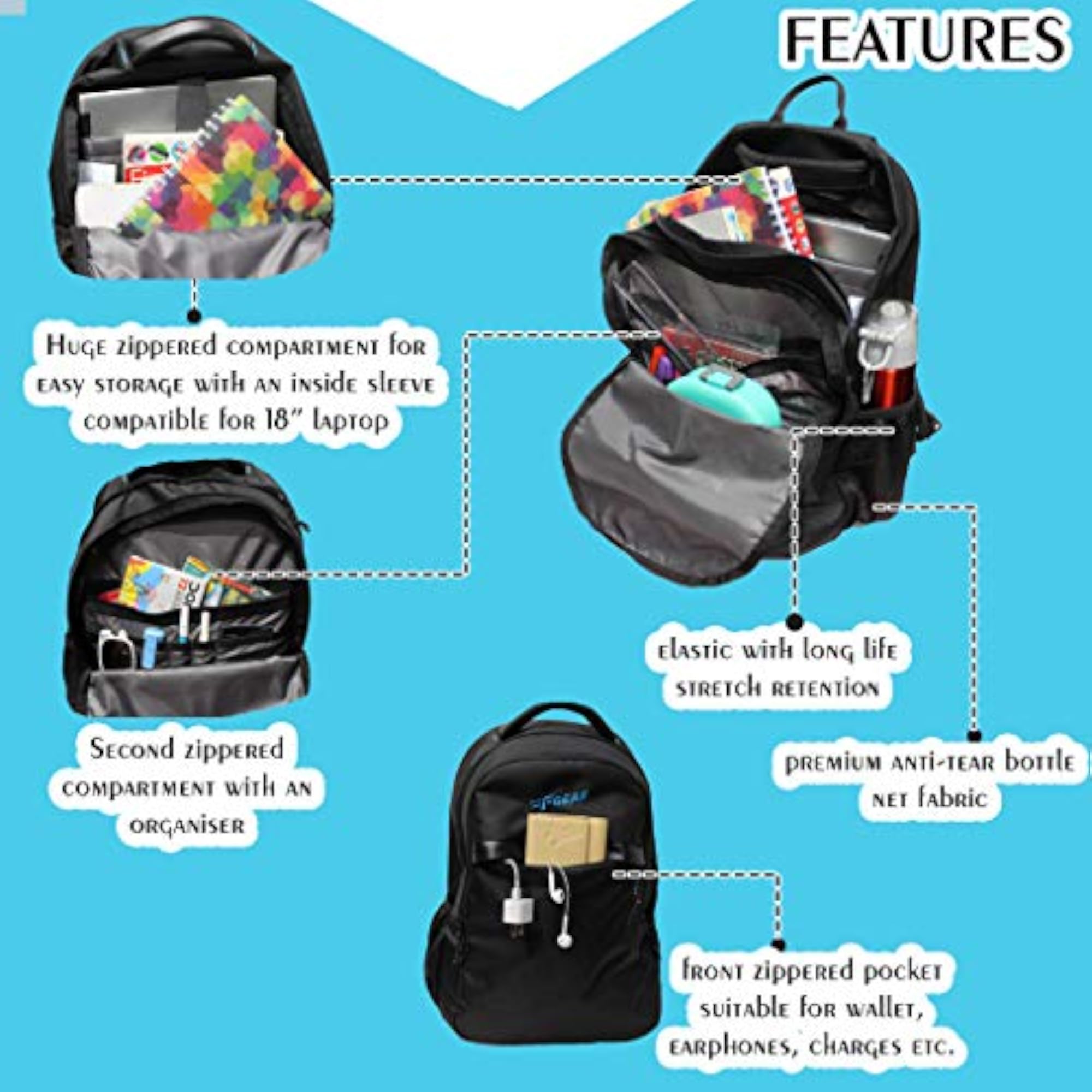 Bluechip Black 30L Laptop Backpack, Modern Design