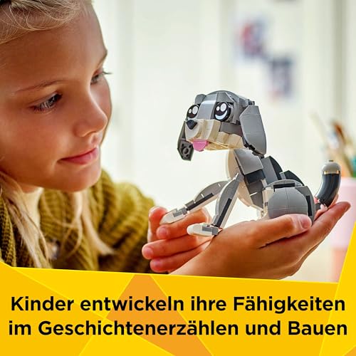 LEGO Creator 3in1 Graue Katze - Tierfigur umbaubar in Taube oder EIN Hund - Kreatives Geburtstagsgeschenk für Mädchen & Jungen ab 8 Jahren - 31163