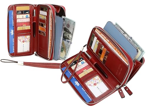Image of Women's RFID Blocking Wallet Large Zip Around Leather Clutch with Wristlet | Large Capacity, 23 Card Slots, 2 ID Windows, Phone Holder, Soft PU Leather, RFID Secure, Coin Pocket, Checkbook Holder