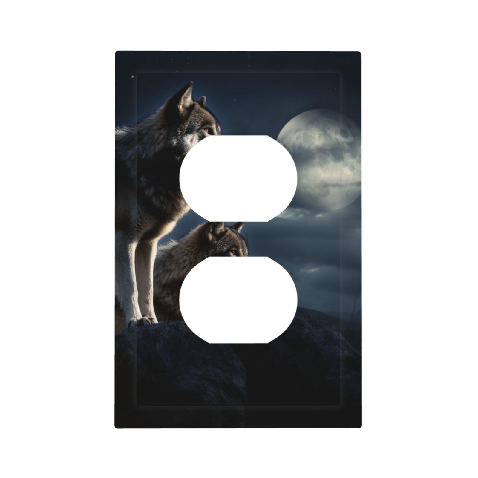 1-Gang Decorator Wall Plate wolves in the moonlight Light Switch Cover Single Gang Receptacle Outlet Wall Plate Mid Size 5" x 3" Wallplate Unbreakable Polycarbonate Outlet Faceplates Covers