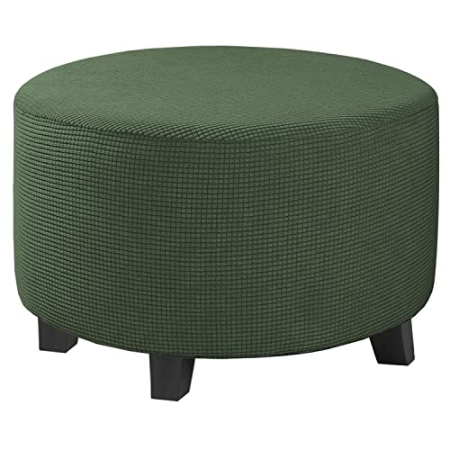 Image of H.VERSAILTEX Ottoman Cover Stretch Ottoman Slipcover Round Ottoman Storage Cover Folding Stool Covers Furniture Protector Cover for Footrest Ottoman Fit Dia 30 inch - 41 inch, Bronze Green