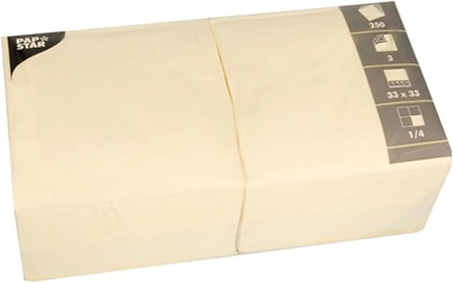 Papstar serwetki/serwetki kremowe (250 sztuk) 33 x 33 cm, 3-warstwowe, składane na 1/4, do gastronomii, na święta lub do gospodarstwa domowego, 12478