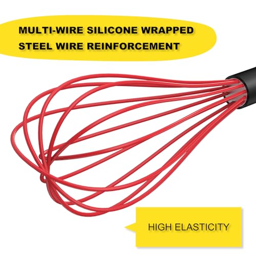 Image of NileHome Silicone Whisk Set 8 inch 10 inch, 2 Pack Kitchen Whisk Kitchen Wisk Wire Whisks for Cooking, Whisking, Blending, Beating, Stirring-Red