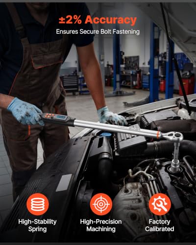 Image of VEVOR Torque Wrench Set 1 /2 inch Drive Digital Torque Wrench 4 Display Units, ±2% Accuracy, LCD Screen, with Buzzer and LED Indicator, with Sockets, Extension Bar, Adapter, for Automotive Repair