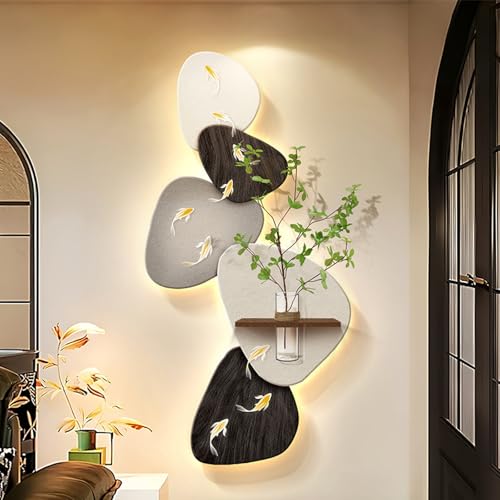 Arenaria 3D Art: Questo dipinto murale presenta un design 3D con texture di arenaria, creando un'immagine vivida di acqua che scorre e pesci che nuotano per un'esperienza artistica visiva e tattile unica che migliora qualsiasi spazio.