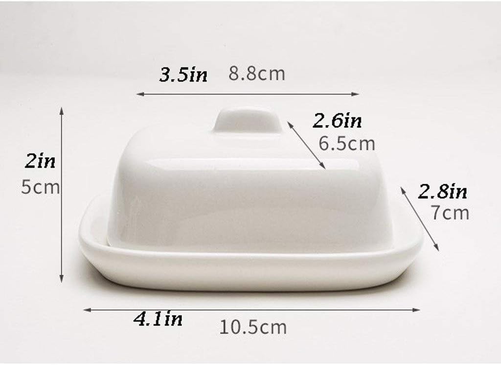 バター食器セット/バター容器 ふた付き磁器バターディッシュ、家庭用バターコンテナ、大型バターディッシュ、ホワイト バターラックと容器