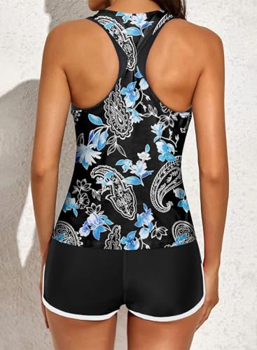 Image of Aleumdr Womens Athletic 3 Piece Tankini Swimsuits with Shorts Swim Tank Tops with Sports Bra and Boyshorts Bathing Suits