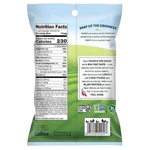 Harvest Snaps Snack Crisps | Tomato Basil, 1.75 Oz. Bag, 16-Pack | Powered by Plant Protein, Gluten Free, Non-GMO Baked Vegetable Crisps | Made in USA