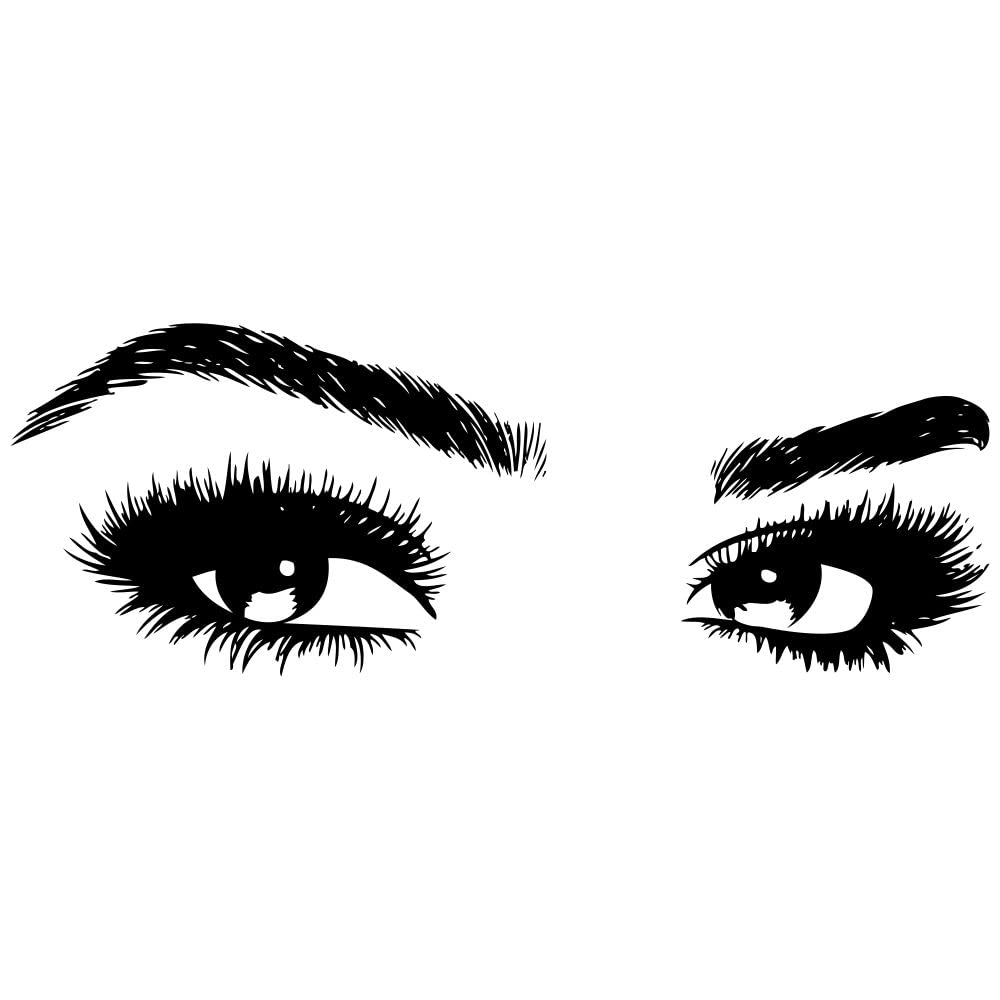 Beautiful Eyes Wall Decals - Vinyl Eyelash Wall Stickers for Beauty Salon and Makeup Room - Removable PVC Wall Decor in Black -Effect 9"x 24" inch