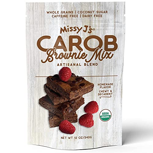 Missy J’s Organic Carob Brownie Mix 12 Oz 1 Pack | Carob Made w/Coconut Sugar, Vegan and Dairy Free | Healthy Caffeine Free Substitute for Chocolate, Perfect Chewy Dessert