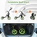 ULTIMATE 4 Wheel Golf Push Cart, Lightweight Folding Golf Trolley Roller w/Scorecard/Cup/Umbrella/Golf Bag Holder & Cooler Bag, Upper Bracket w/Elastic Strap, Foot Brake & Adjustable Handle (Green)