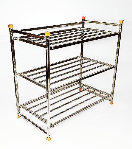 Image of Shoe Rack 3 Shelves Stainless Steel Shoe Rack /Multipurpose Rack Book Shelves