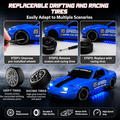 Image of GRAPHENE 1:24 Drift Car Toy for Boys 4Wd Remote Control High Speed RC Stunt Car LED Pop-Up Lights Smoke Effect 2.4GHz Rechargeable Racing Toy Car for Kids Drift Tires Road Blocks (Green)