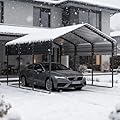 FammyLoft 10x15 FT Metal Carport, Outdoor Garage Car Shelter Shade with Galvanized Metal Roof, Heavy Duty Car Port for Car, Boats and Truck, Dark Gray