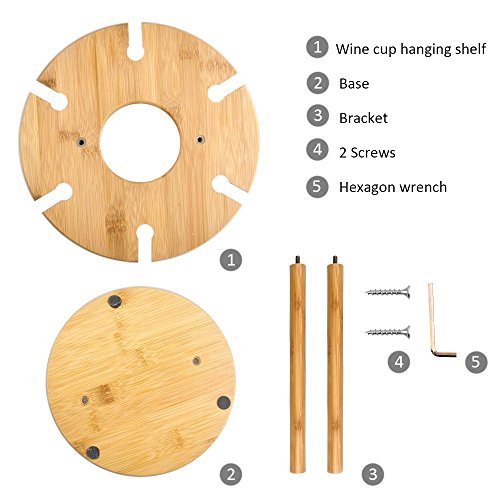 Image of Bamboo Tabletop Wine Glass Drying Racks Camping for 6 Glass and Wine Bottle (Standard, Natural Wood)