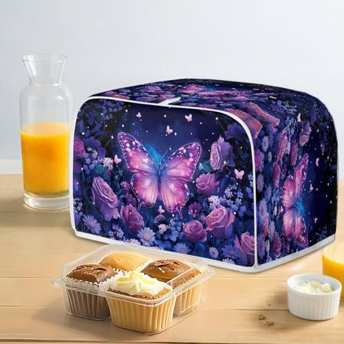 Image of Talayituse Butterfly Rose Daisy Flower Print Toaster Cover 4 Slice Wide Slot, Lightweight Dust Protection Washable Appliance Bag Bread Maker Cover, M