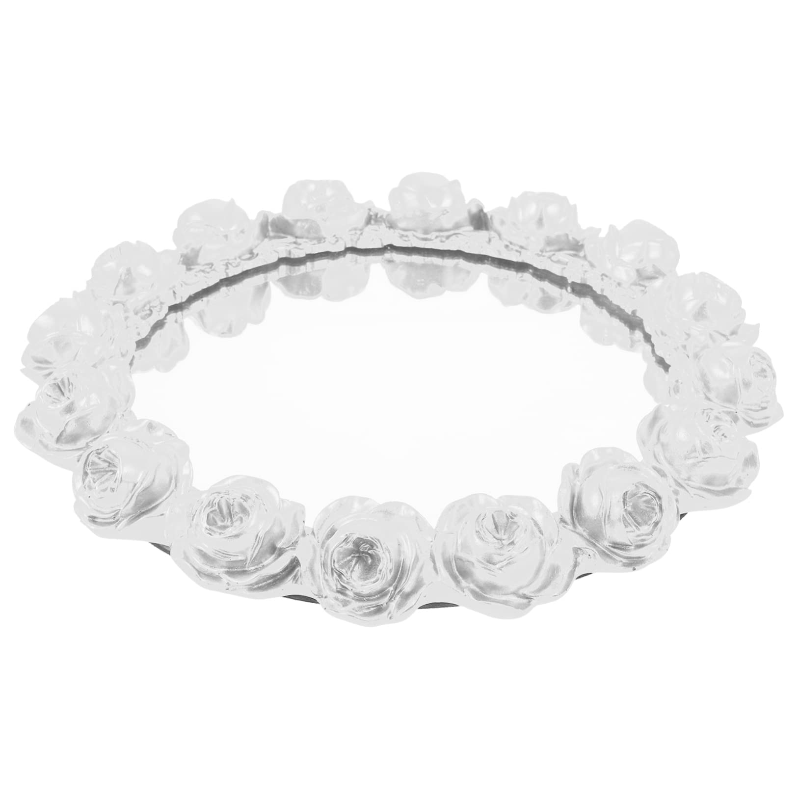 Cabilock Vassoio Rotondo in Resina Bianco Stile Raffinato e Chic Motivo a Rosa Specchiata, Portagioie Multifunzionale per Casa e Tavolo, per Decorazione e Organizzazione Gioielli