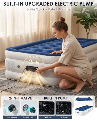 Image of Twin Air Mattress with Built in Pump, 18 inch Twin Size Inflatable Mattress