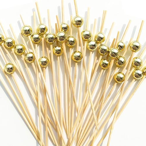 Cocktail Picks,Toothpicks for Appetizers,100 PCS 4.7 Inch Gold Pearl Cocktail Picks for Party Decorations, Decorative Food Picks Fancy Toothpicks for Appetizers, Appetizer Skewers for Charcuterie