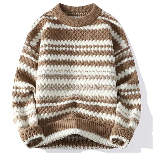 Men's Loose Pullover Slim Fit Fashion Knitted Sweater Thick Warm Pull Retro Stripe Tops4